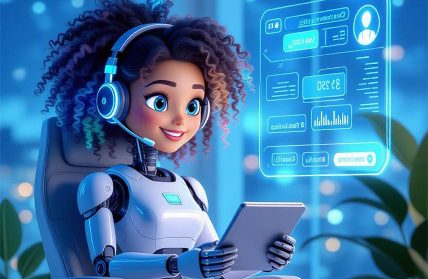 ai agent is having a call with client using tablet